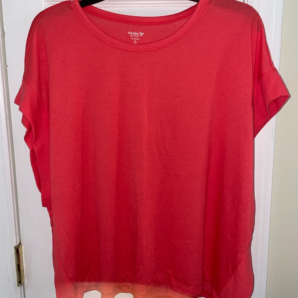 (4)- Old Navy womens active wear shirts-lime green, off-white, orange, green XL